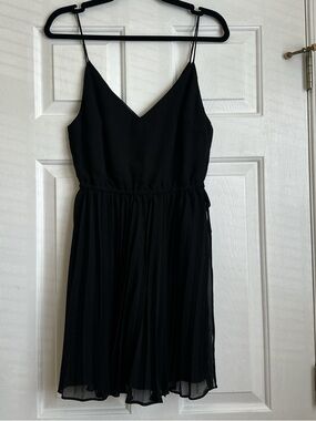 ASOS Black V-Neck Spaghetti Strap Pleated Mini Dress